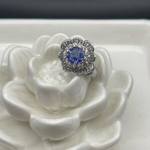 Natural Tanzanite and White Topaz Flower Ring